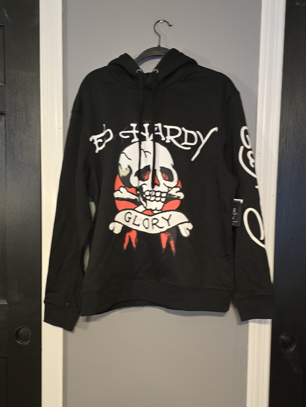 Ed Hardy Black 'Glory' Skull Graphic Hoodie